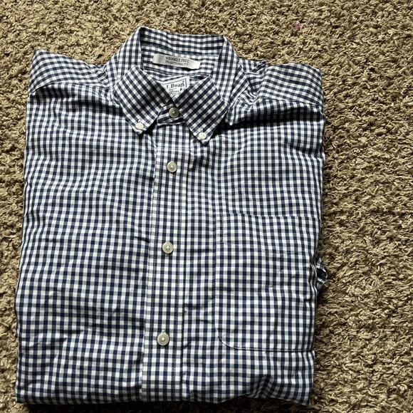 LL Bean Mens Large Button Up Shirt blue Striped Short Sleeve Wrinkle Resistant - Picture 4 of 5